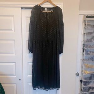 H&M black sheet drop waist dress with shell, size L